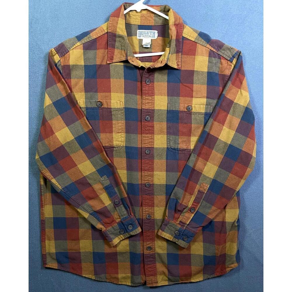 Duluth Trading Co Mens XLarge Plaid Flannel Cotton Button Normcore Preppy *Hole